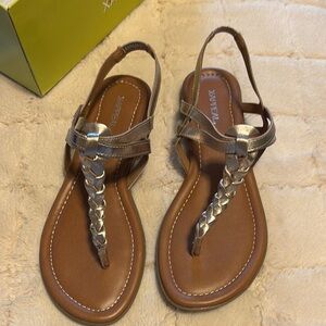 Metallic Braided T-Strap Slingback Sandals - Women
